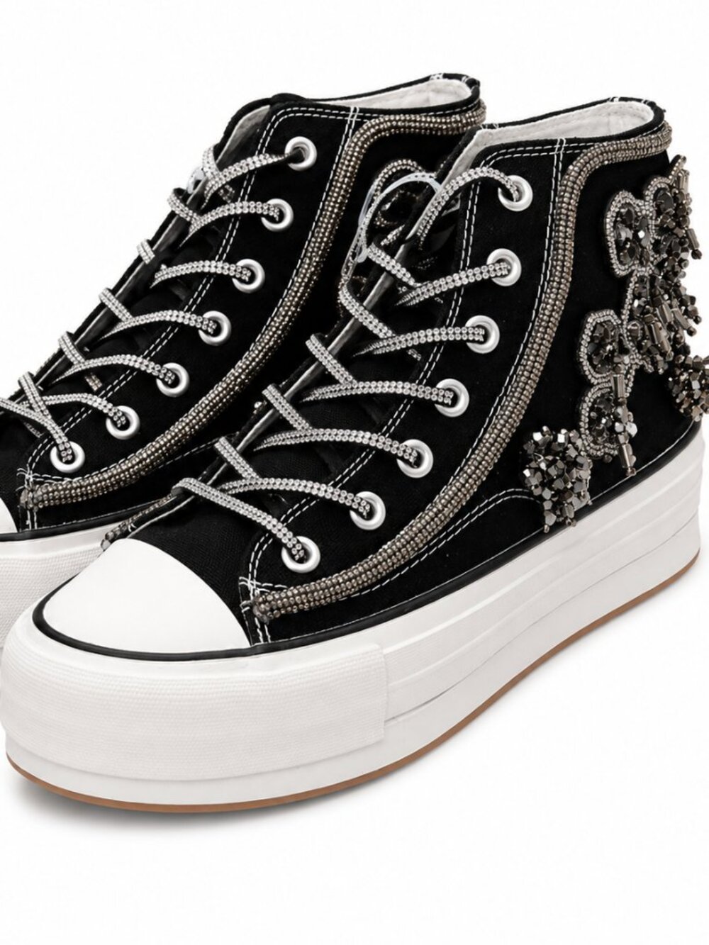 Steve Madden Womens Rhinestone Beaded High Top Platform Sneakers Black Size 9.5